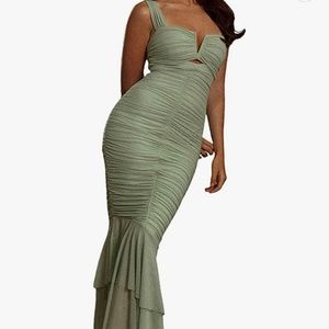Sage Green Mermaid Fishtail Maxi dress